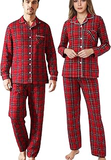 COSOUKE 100% Cotton Flannelette Winter Mens Womens Pyjamas Set Long Sleeve Matching Christmas Pajamas for Couples