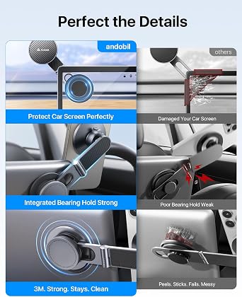 andobil Upgrade Tesla Phone Mount [Strong Magnet & Foldable] MagSafe Car Mount for Tesla New Model Y Juniper Model 3, 360 Adjustable Tesla Phone Holder fits iPhone 17 16 15 Pro Max, Tesla Accessories