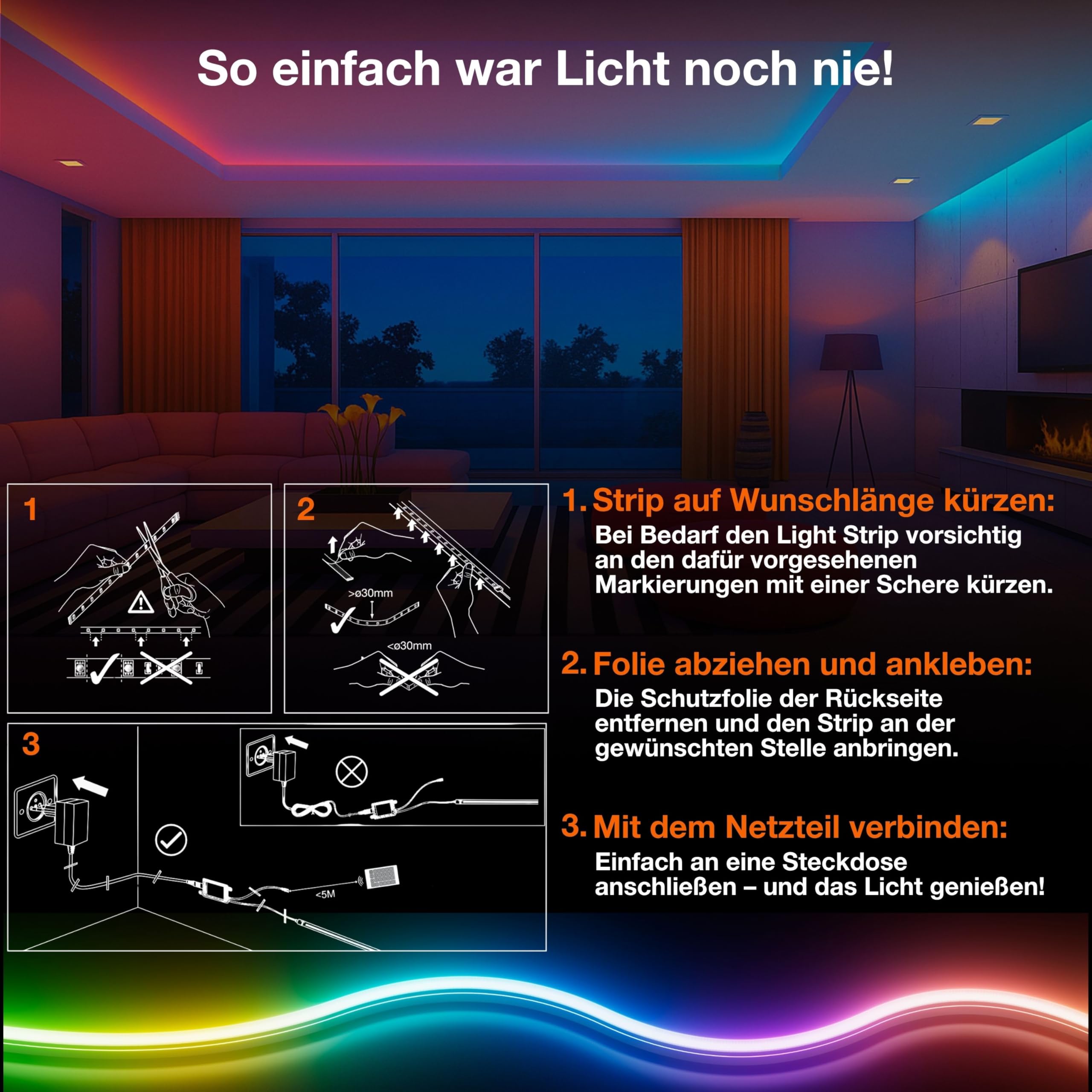 LEDVANCE SMART WIFI COB dekorative bunte COB Strips mit MAGIC RGB; Wifi und homogenem Lichteffekt; dimmbar; Silikon; 5 m; Leuchtmittel nicht austauschbar