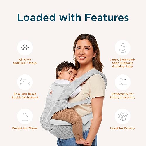 Miniatura 5 de Ergobaby Alta Asiento de cadera 2 en 1 y portabebés - Portabebés de malla transpirable para todas las posiciones para 4 meses a 48 meses (12 libras
