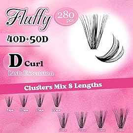 Cluster Lashes D Curl Lash Clusters 280 Pcs Lash Extension Clusters Individual Lashes Soft DIY Eyelash Extensions Mixed Tray Eyelash Clusters Natural Look (40D+50D-0.07D, 8-16mm)