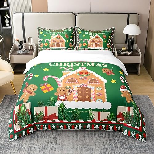 Juego de funda de edredón de algodón de Navidad para niños, tamaño Queen, juego de ropa de cama de hombre de jengibre para niños, niñas,