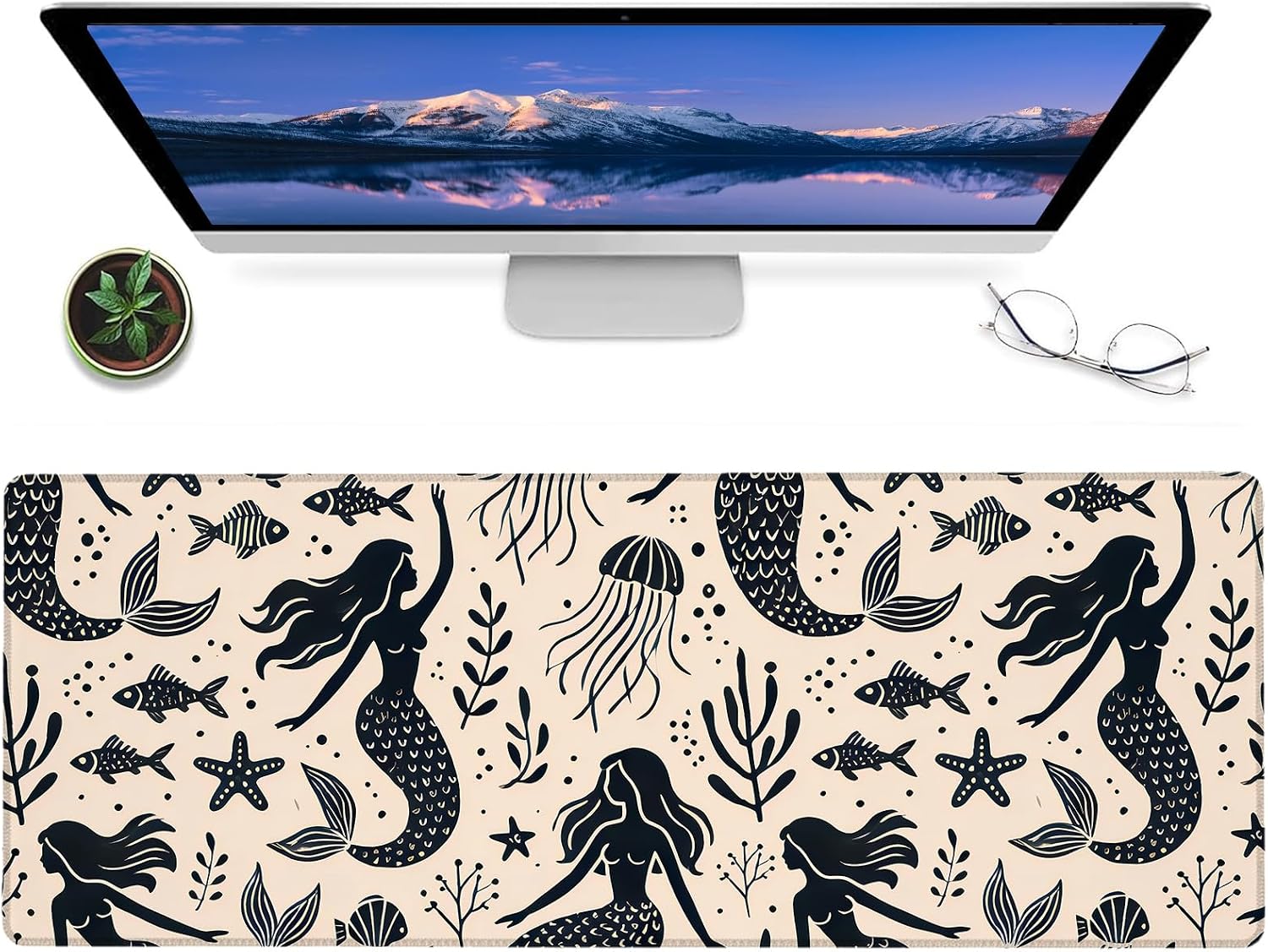 Vintage Mermaid Gaming Mouse Pad – 12x31.5in Large Extended Desk Mat with Retro Ocean Fantasy Design – Non-Slip Rubber Mousepad for Office Home– Deskmat Gifts for Girls Decor