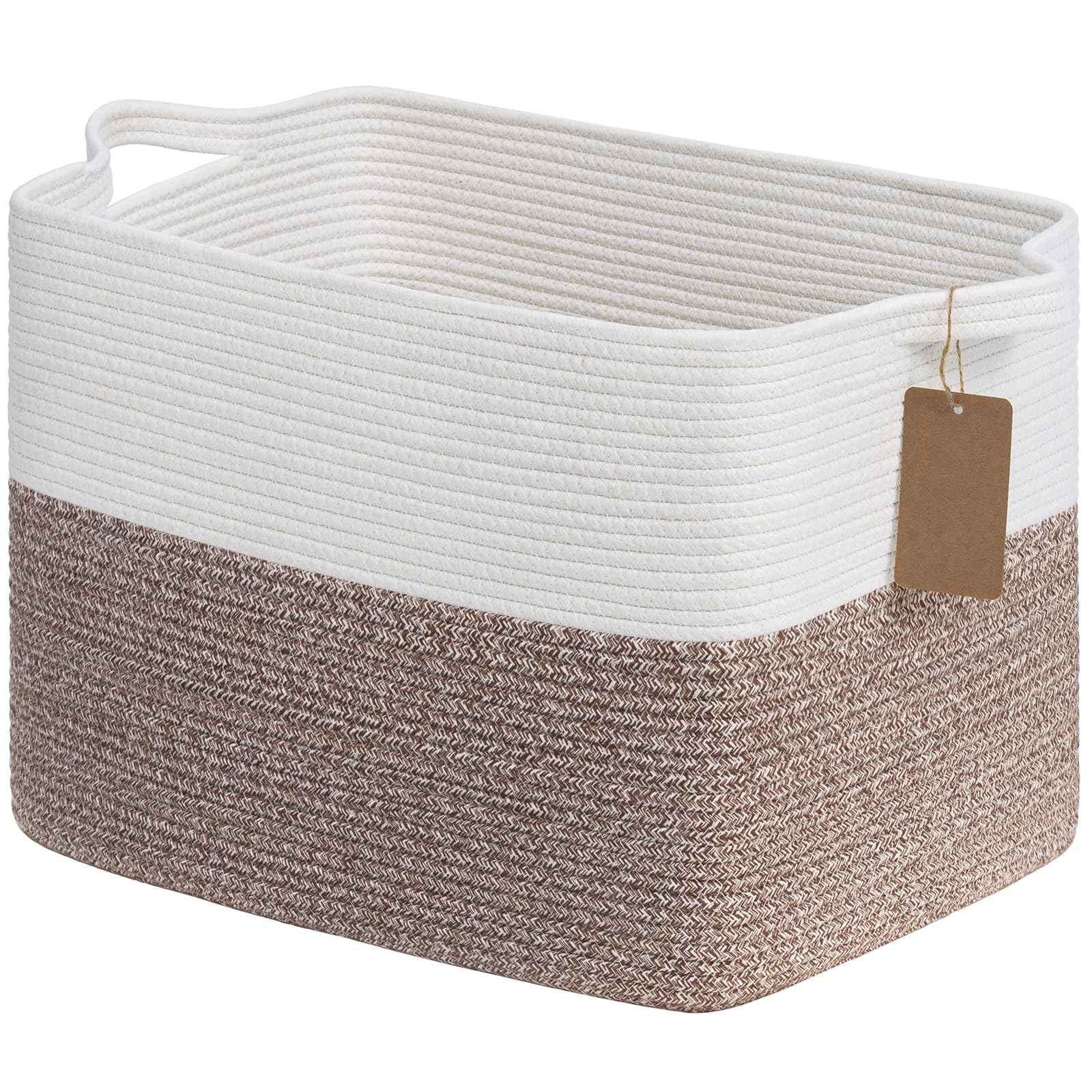 Goodpick 50L Large Woven Rope Storage Basket, Rectangle, Brown