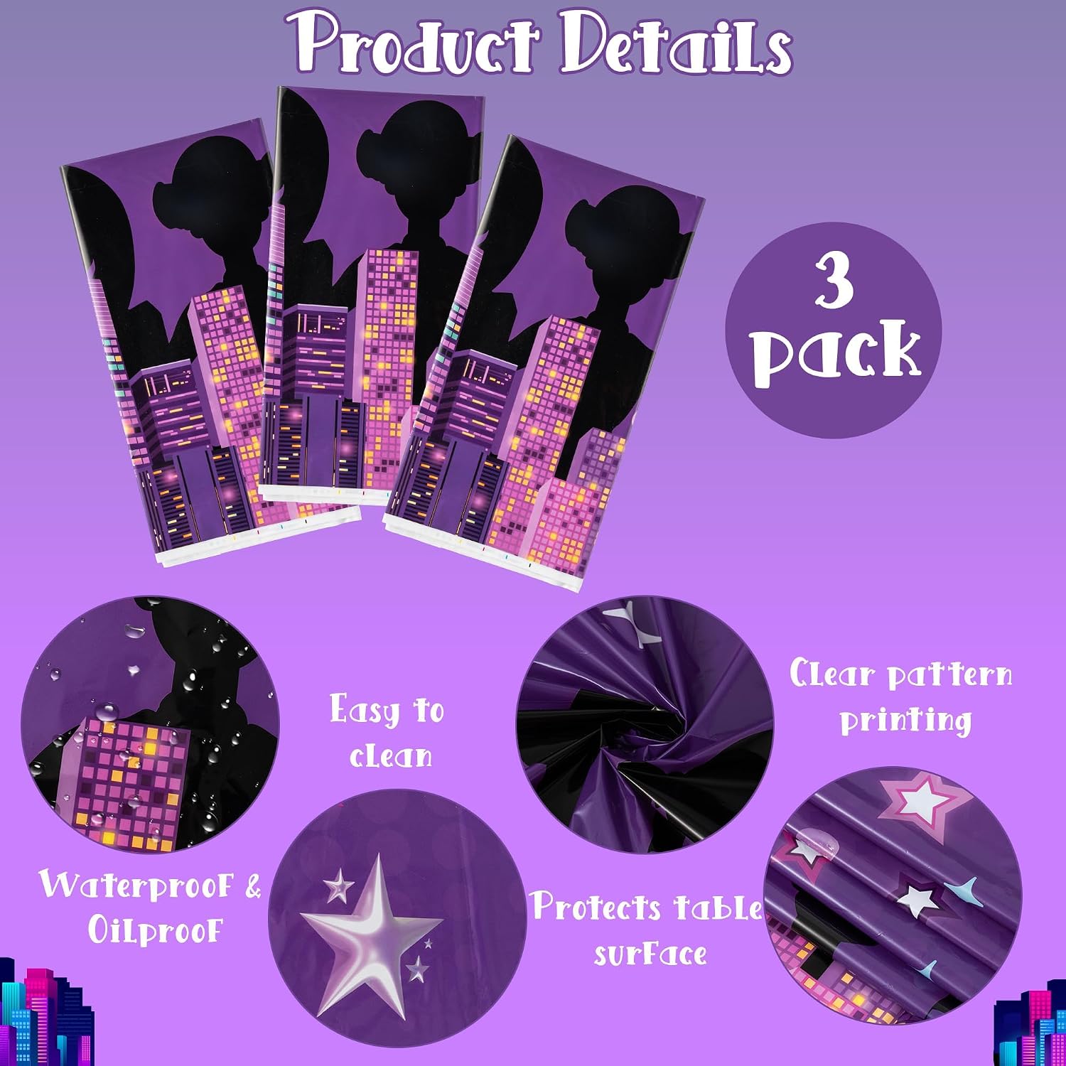 Korean Pop Singer Table Cloths - 3 Korean Idol Singer Musical Table Cover Disposable Plastic Waterproof Tablecloths Purple Cartoon Party Supplies for Boys Girls Fans Concert Birthday Party