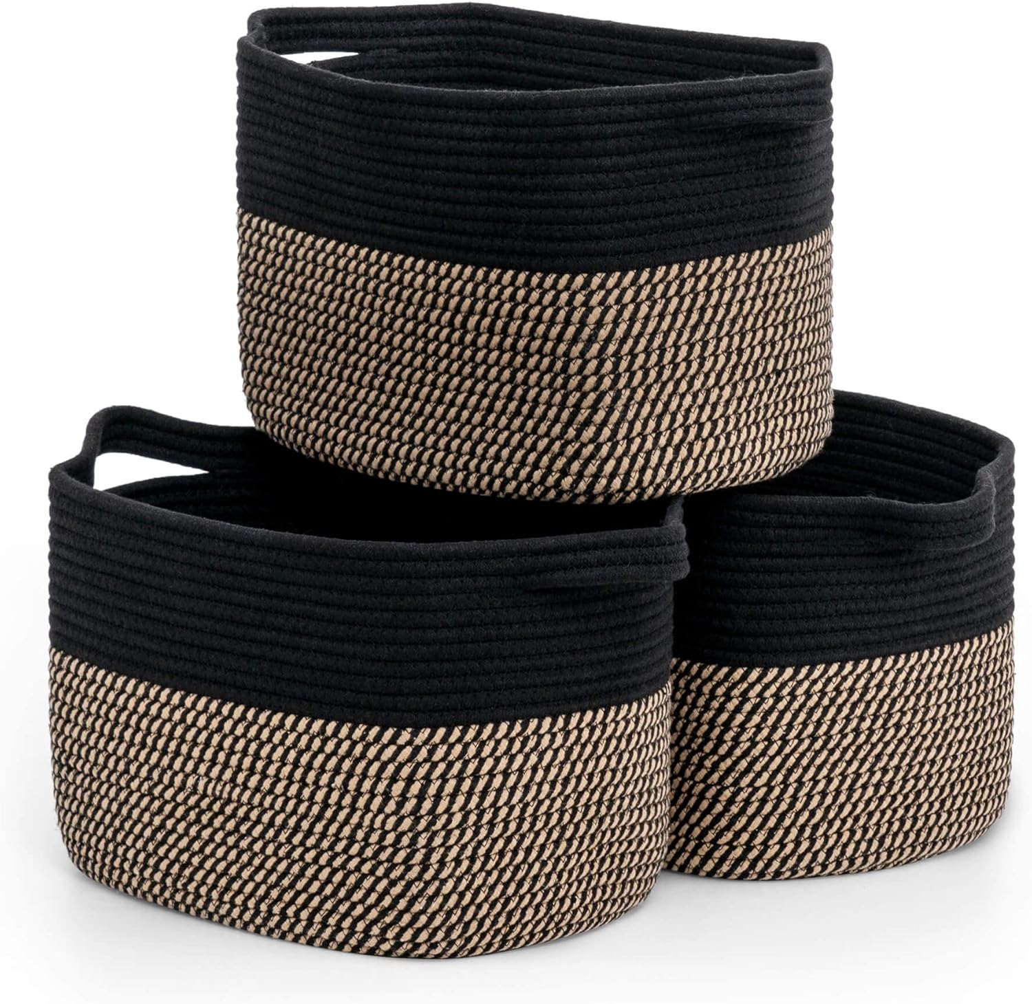 Goodpick Woven Rope Storage Basket Set of 3, Shelf Storage Baskets for