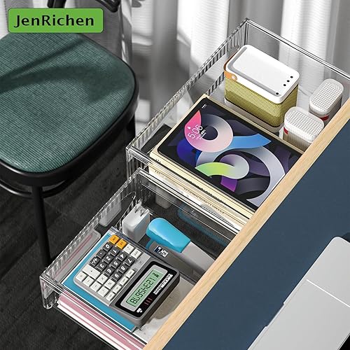 Miniatura 3 de Paquete de 2 cajones deslizables debajo del escritorio, cajones autoadhesivos para debajo del escritorio, grandes de 9.5 pulgadas y pequeños de 8.3