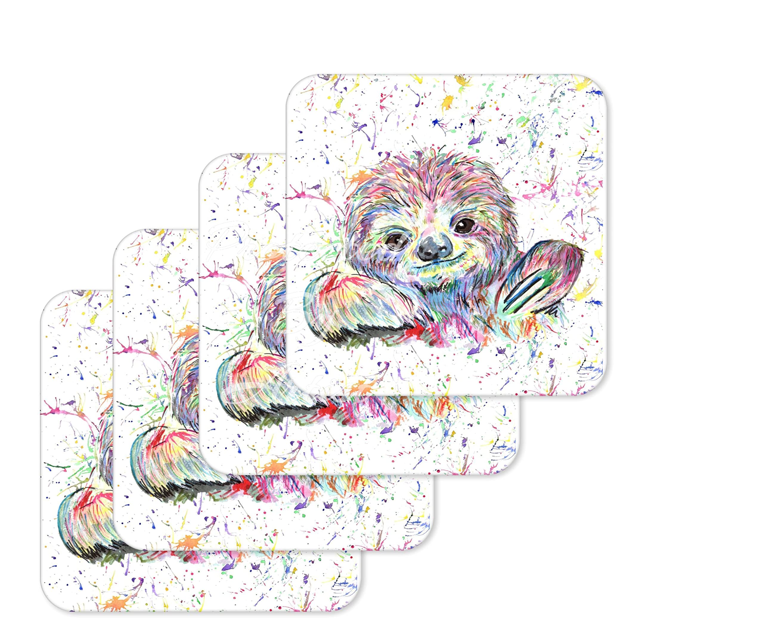 Vixar Coaster Sloth Animal Coasters Watercolour Art Gift Work Office Dining Tea Coffee (4)
