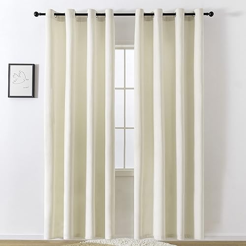 VANASEE Cortinas de terciopelo marfil de 84 pulgadas de largo, cortinas de oscurecimiento de habitación para dormitorio, tratamiento de ventanas