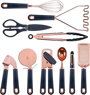 COOK WITH COLOR Kitchen Gadget Set Copper Plated Stainless Steel Utensils with Soft Touch Handles, Copper Navy, 10 Pieces