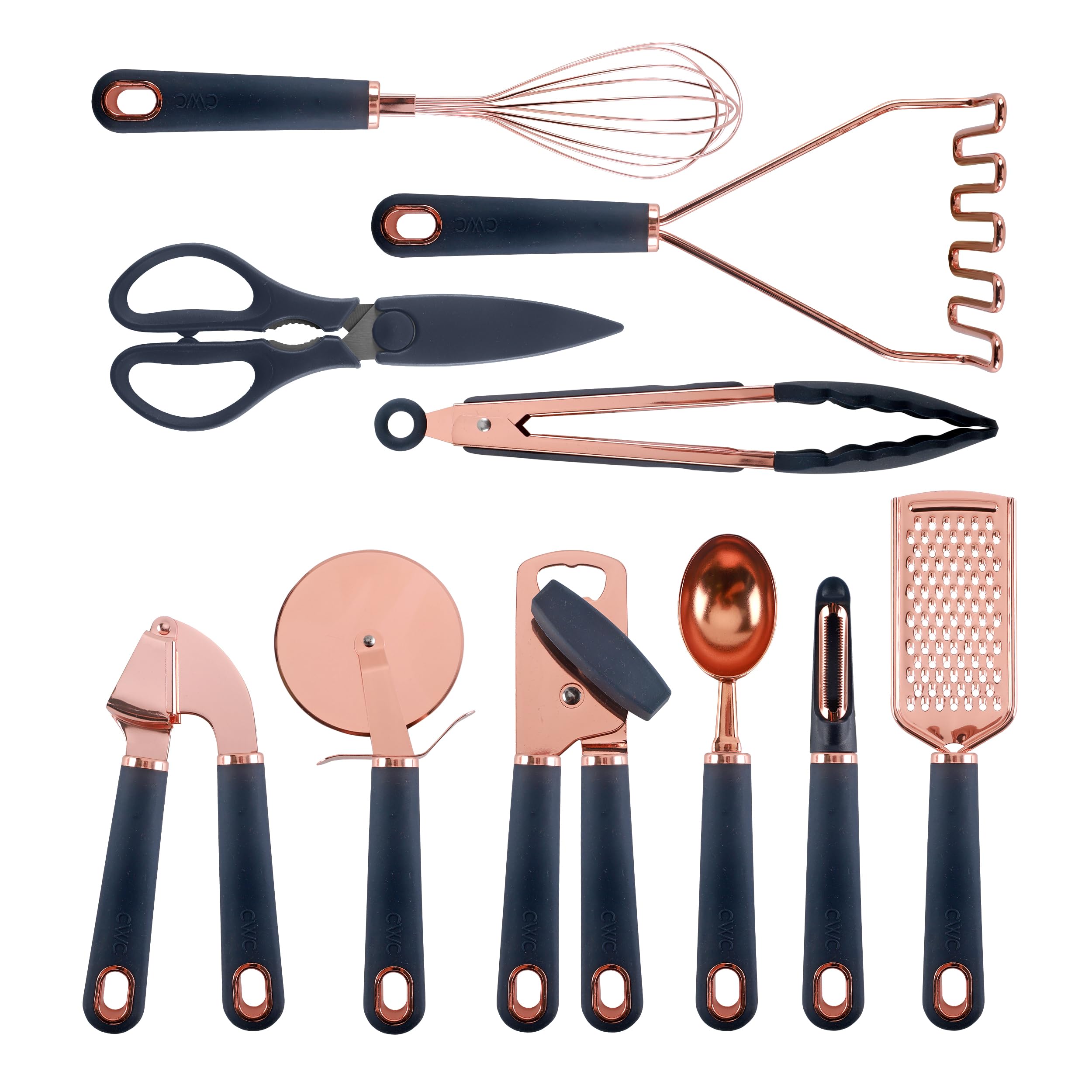 COOK WITH COLORKitchen Gadget Set Copper Plated Stainless Steel Utensils with Soft Touch Handles, Copper Navy, 10 Pieces