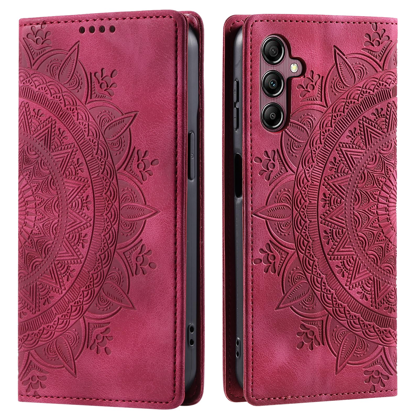 Etui z klapką do Samsung Galaxy A16 5G, etui w ze skóry PU z przegródkami na karty, Odporna na Wstrząsy Obudowa Etui z do Samsung A16 5G (Retro Czerwony)