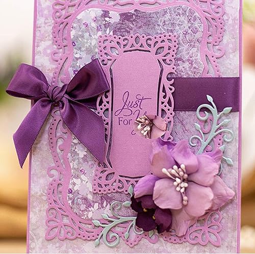 Miniatura 5 de 5 piezas de encaje con marco de flores de metal, plantillas rectangulares de corte de borde de hoja de encaje para álbumes de recortes, álbumes de