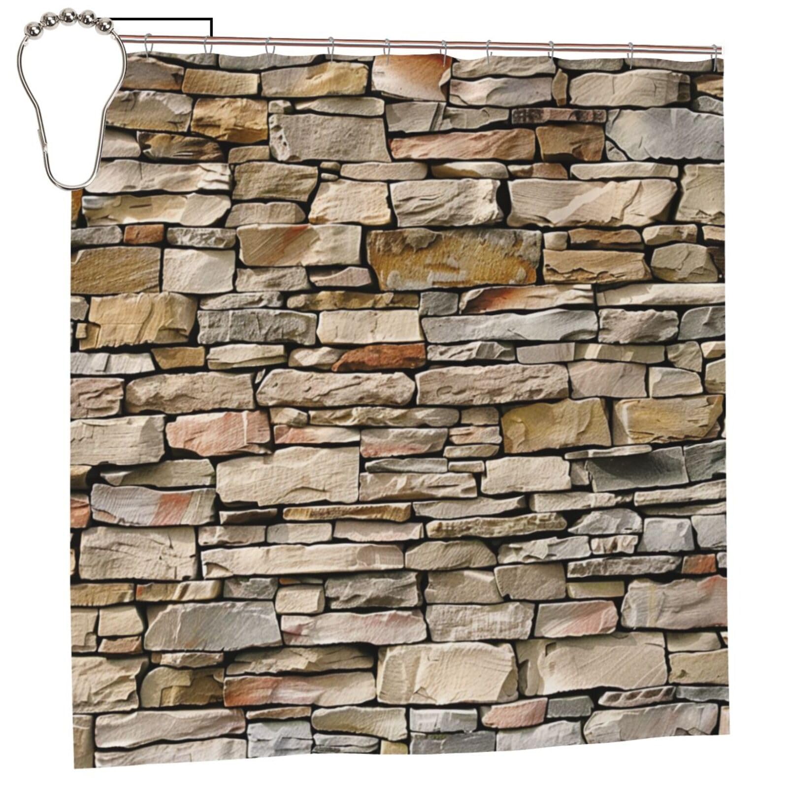 BWWHCCTI Rustic Rocks Brick Wall Printed Shower Curtain With 12 Iron Hooks Opaque Quick Drying Waterproof Shower Curtains Sets For Bathroom 183x183 CM
