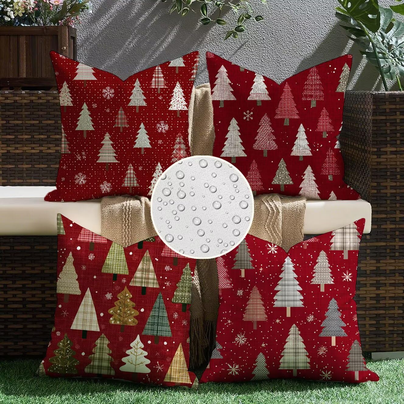 Albero Cuscini da Esterno 50x50 Set da 4 Federe Cuscini Divano Fiocchi neve Copricuscini Velluto Copri Cuscino Divano, Impermeabili Copricuscino, Quadrato Cuscino Decorativo, Moderna Decorazione t-789