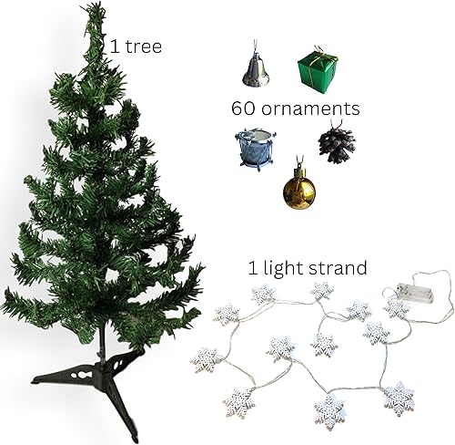 Miniatura 3 de Árbol de Navidad decorado, árbol de mesa con mini adornos y hebra de luz, árbol de Navidad de bricolaje para decoración navideña, decoraciones en