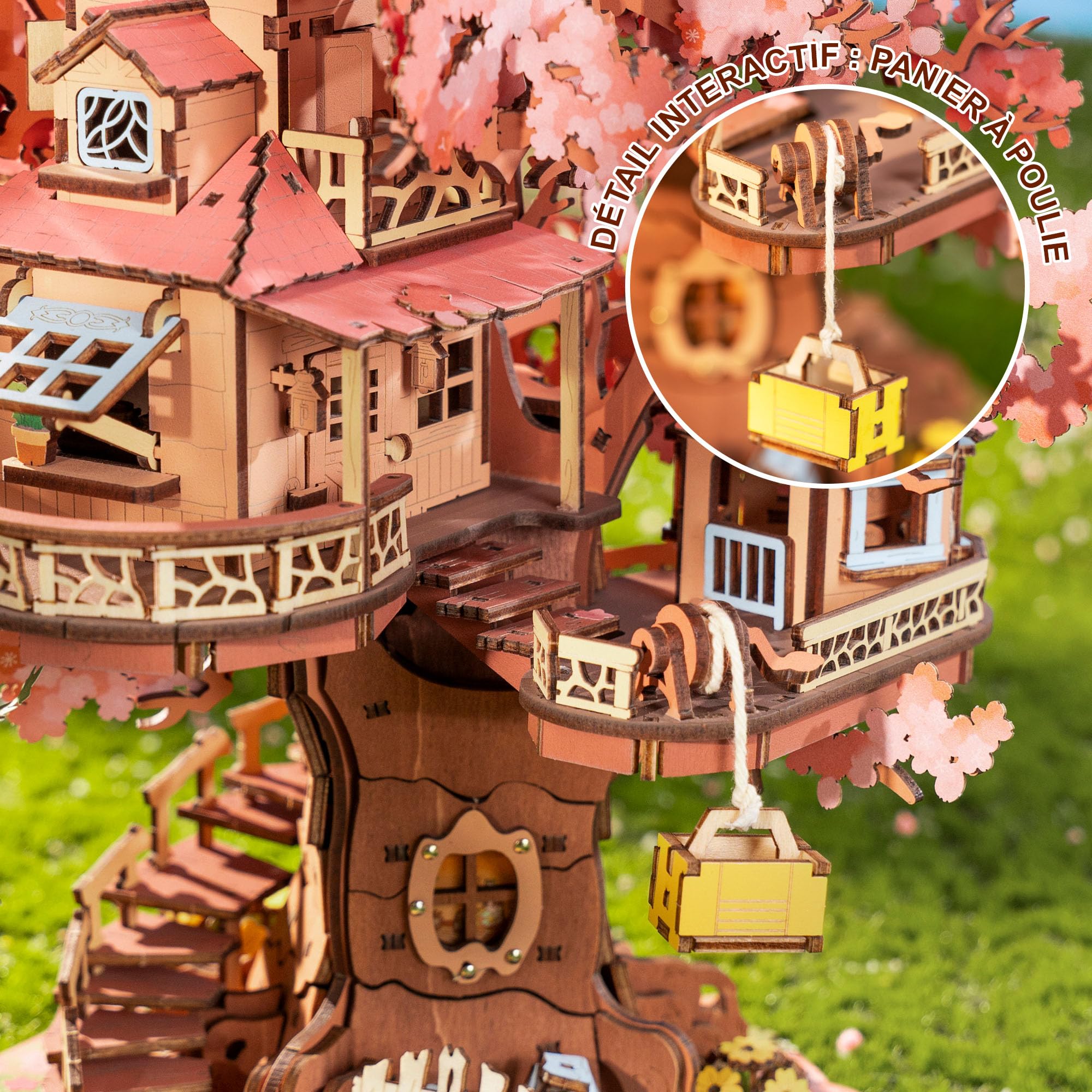 Rolife Puzzle 3D Sakura Maison sur Arbre, Maquette Bois pour Adultes 535 Pièces Construction à Fixation Snap-Fit, Décoration aux Fleurs de Sakura Éclatantes, Wooden Puzzle pour la Décoration et Cadeau