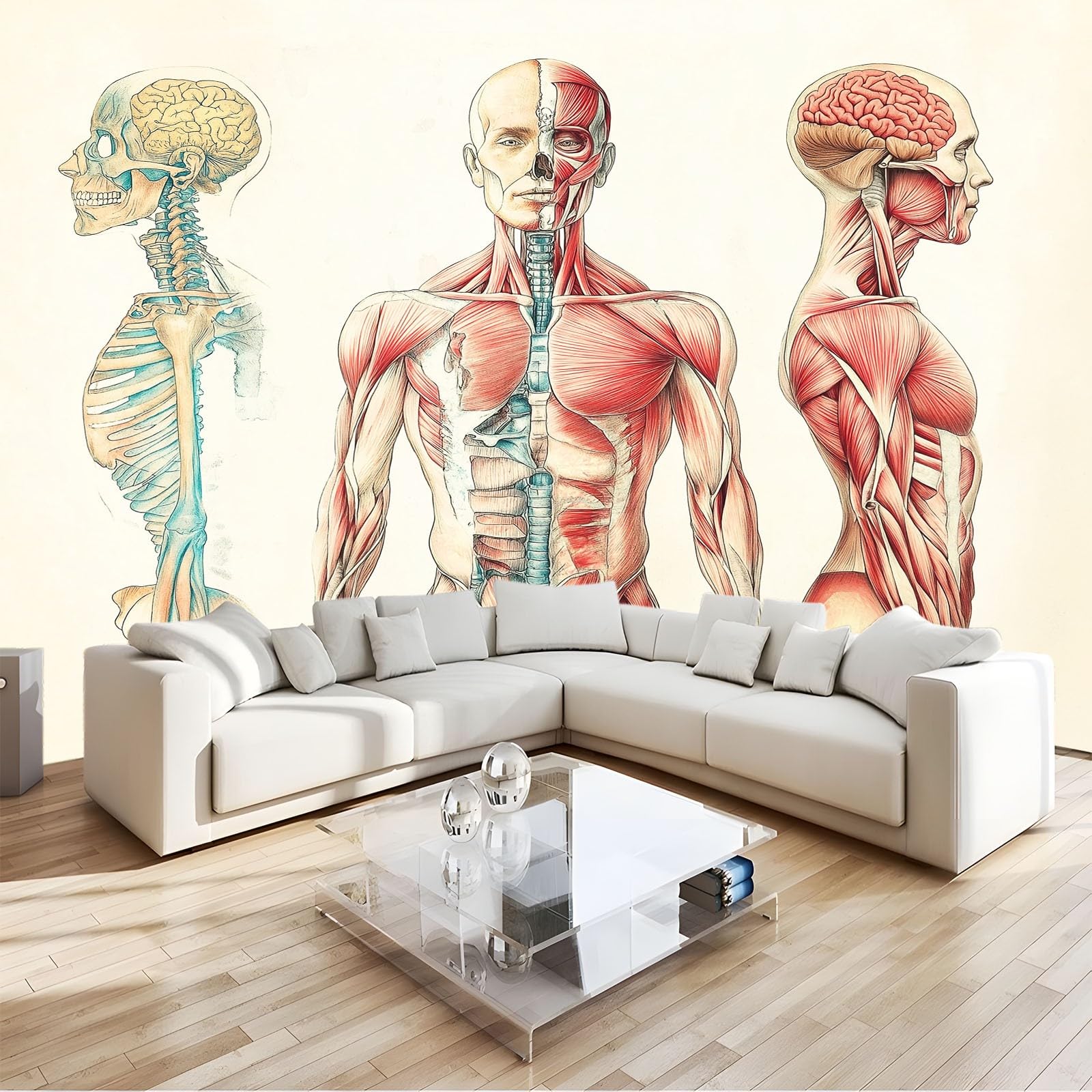 Panoramiczna tapeta 3D, 500 x 280 cm, wzór retro, ludzkie ciało, szkielet, tapeta z włókniny, duże ściany plakat do salonu, pokoju dziecięcego, dekoracja ścienna, łatwy montaż, beżowa