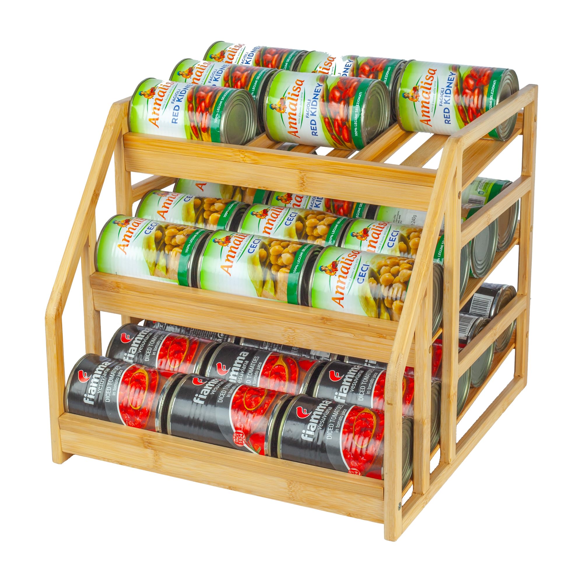 minboo bamboo can rack organizer, kitchen pantry storage, 36 can capacity, tilt design