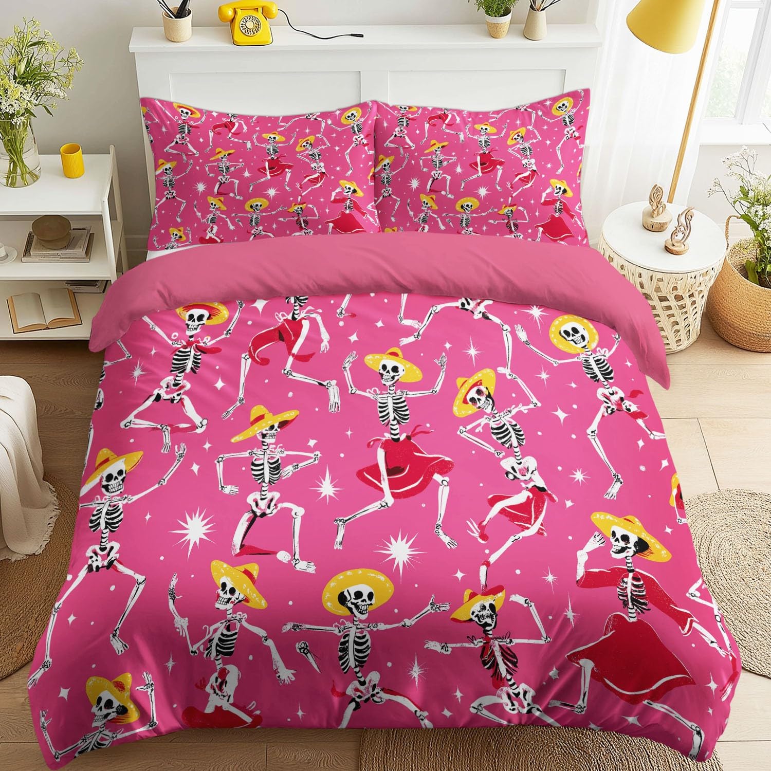 Parure de lit crâne festif en microfibre thermorégulatrice avec fermeture éclair 240x260