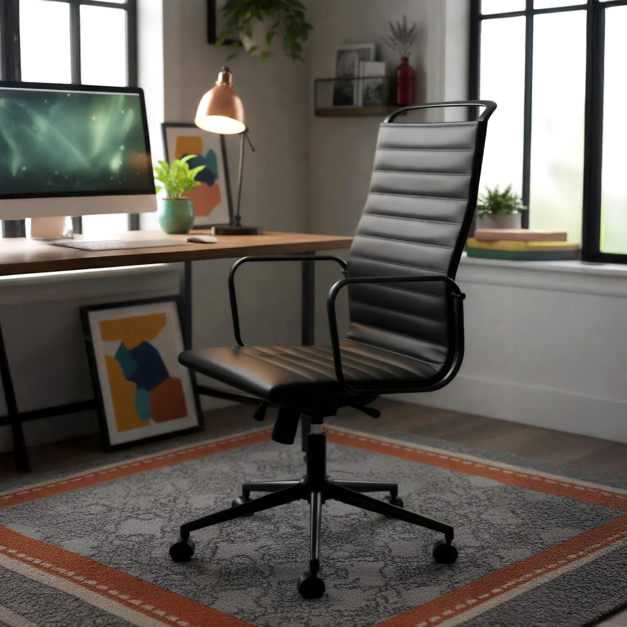 CLP Bürostuhl ergonomisch Nelson, Schreibtischstuhl mit Wippmechanismus, höhenverstellbar und drehbar, Sitzfläche aus Kunstleder, Farbe:schwarz