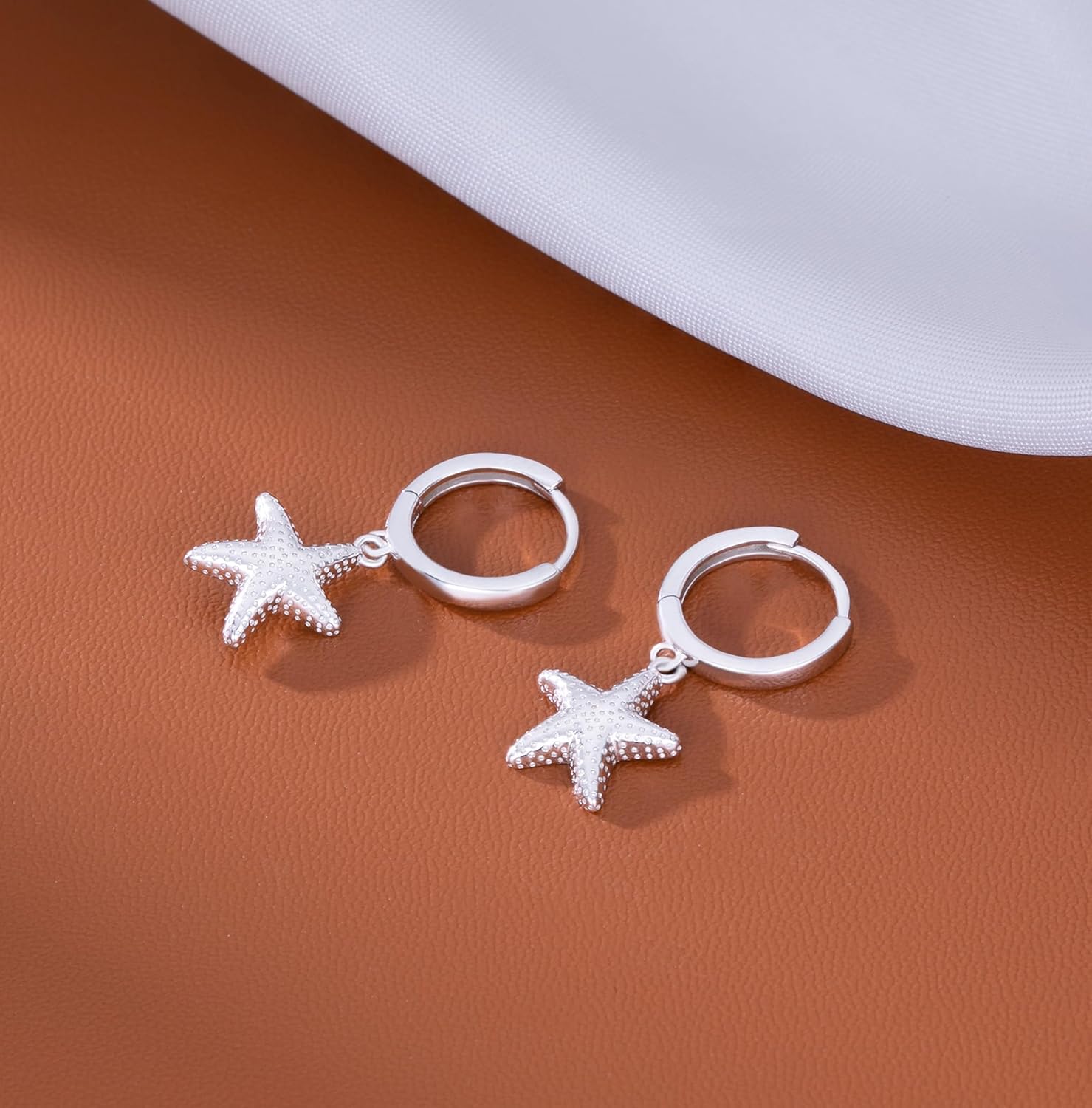 Reffeer Solid 925 Sterling Silver Starfish Hoop Earrings Drops for Women Girls Beach Starfish Earrings Huggie