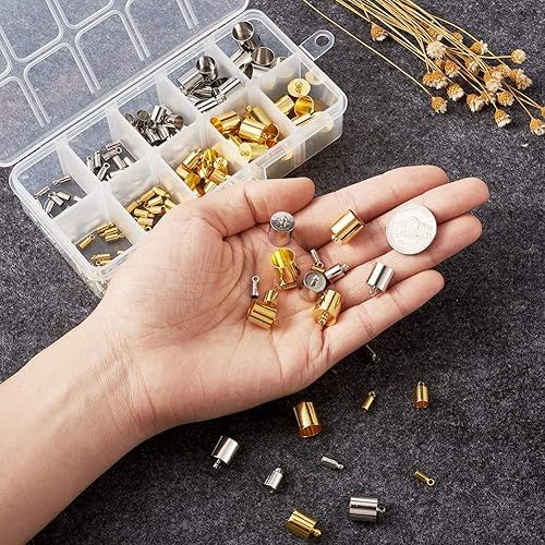 Miniatura 6 de Pandahall - 170 piezas de terminadores de latón con extremo de tubo de latón platino y dorado para fabricación de pulseras de borlas y joyas