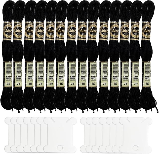 SZXMDKH Black Embroidery Threads,Black Cross Stitch Thread Black Series Cross Stitch Floss (14 Skeins Per Pack)