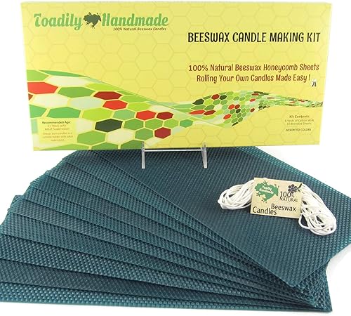 Haz tu propio kit de velas de cera de abejas, incluye 10 hojas de panal de cera de abeja 100% de tamaño completo en verde bosque y aproximadamente 6