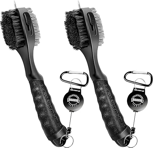 CHAMPKEY PRO Cepillo retráctil para palo de golf - Cabezal de cepillo sobredimensionado con empuñadura de goma suave y limpiador de ranuras