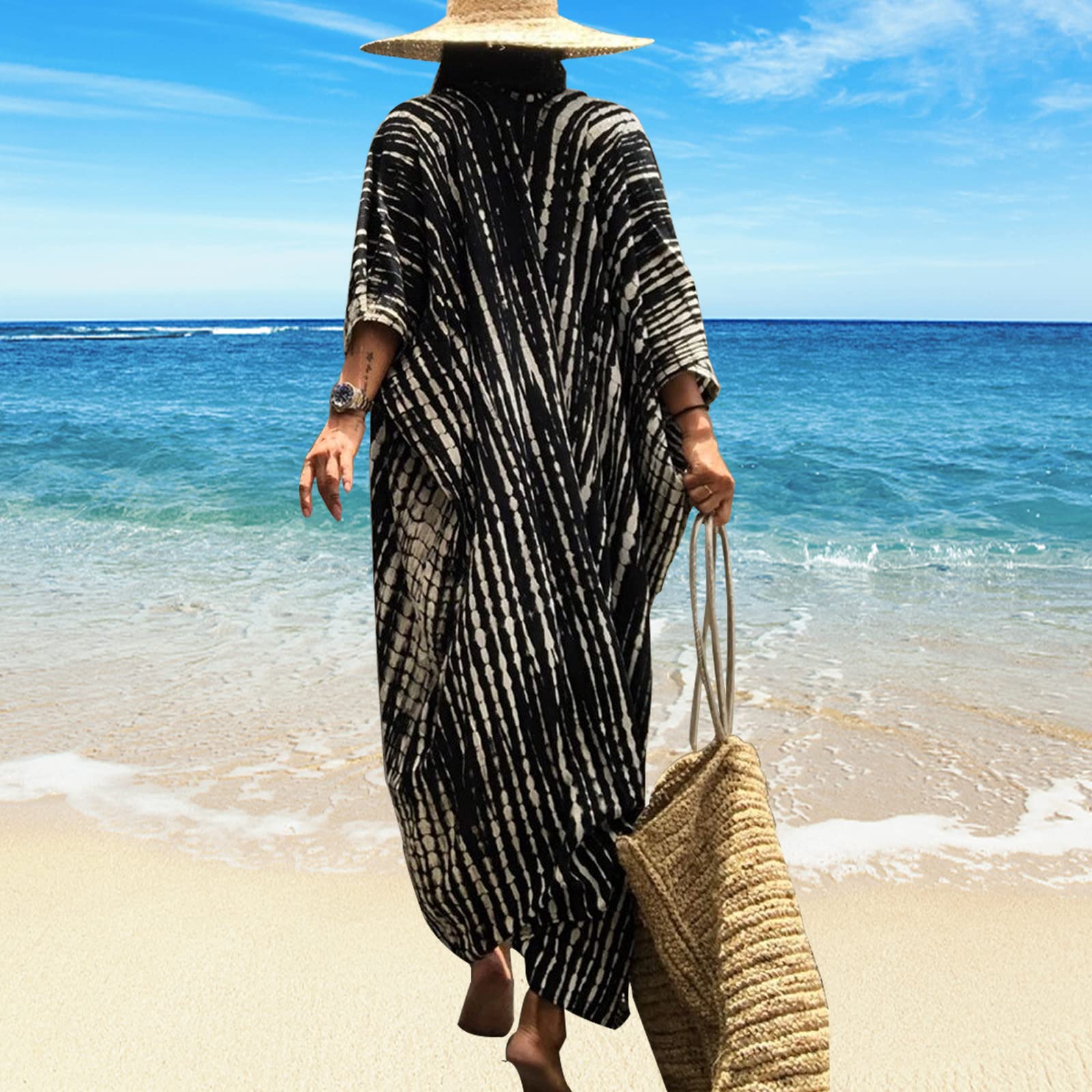 Femmes Robe Bikini de Plage Longue Boheme Maxi, Front Ouvert Floraux Chemisier Kimono Bikini Cover-Up Villégiature