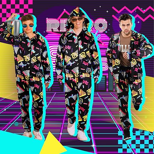 Miniatura 4 de Cuffbow Traje deportivo de los años 80 y 90 para hombre, sudadera deportiva de los años 80, estilo retro con capucha de los años 80, manga larga con