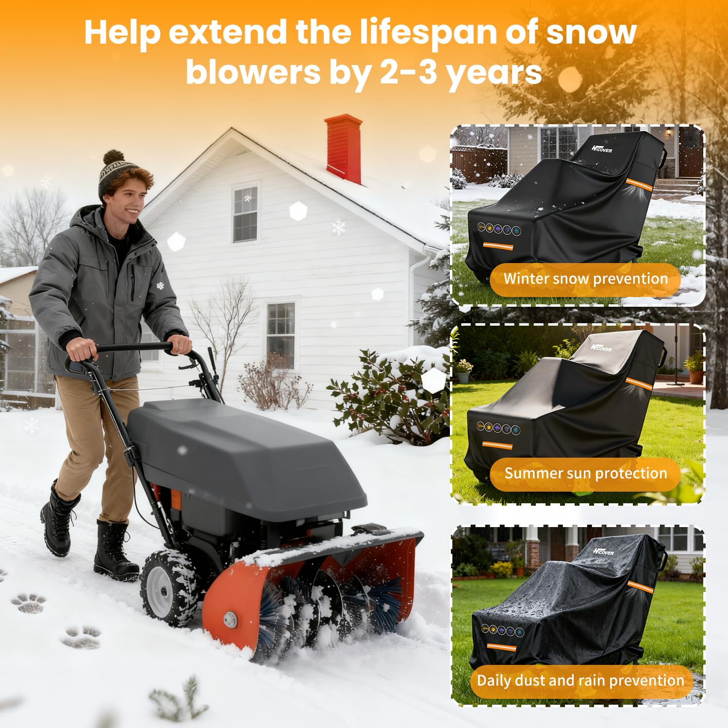 Snow Blower Cover - 1200D Snowblower Covers Heavy Duty Waterproof Zipper Reflective Strips Universal Fit for EGO, Honda, Ryobi, Cub Cadet, Ariens, Troy Bilt, Snow Joe, Toro and PowerSmart - 4