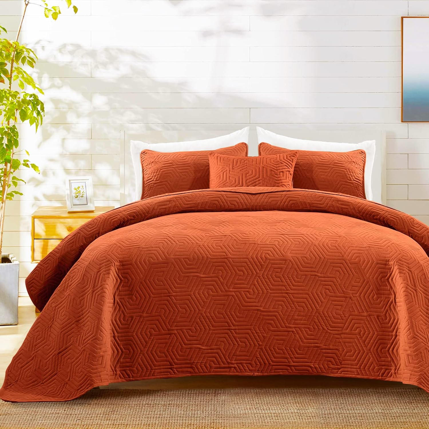 COZYART Burnt Orange Quilt Set King Size 3 Piece Lightweight Quilt Sets