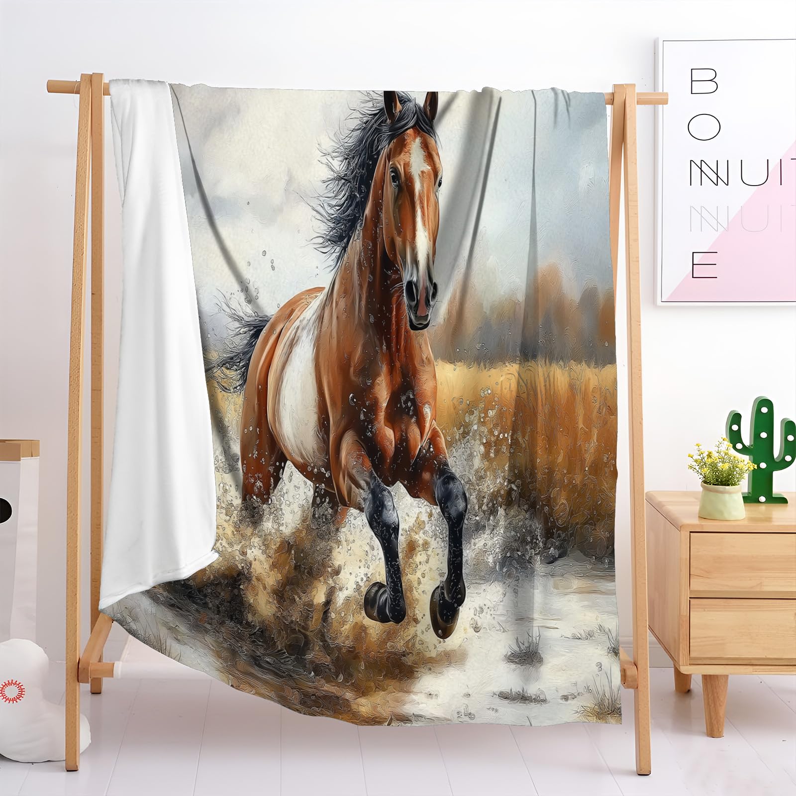 Coperta Cavallo Al Galoppo Pile, Coperta Letto Singolo Matrimoniale 220X240Cm Flanella, Motivo Animale Coperta Divano Grande Caldo Morbida E Accogliente, Coperta Da Divano