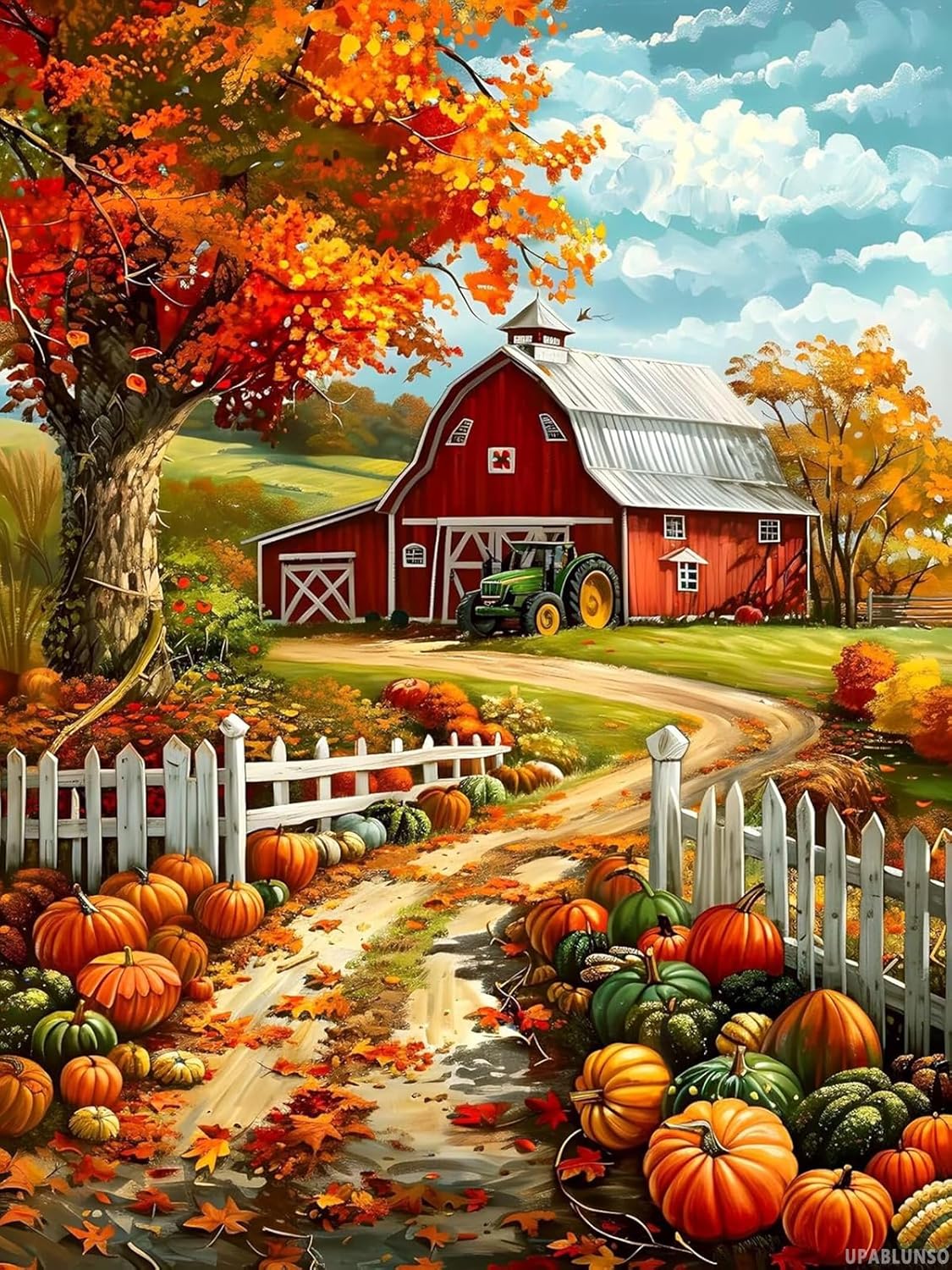 UPABLUNSO Fall Diamond Painting Kits Old Red Barn Pumpkins Diamond Art Autumn 5D Full Drill with Diamonds DIY Harvest Gem Art and Crafts for Thanksgiving Decor 12x16inch