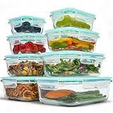 uandu Glasbehälter mit Deckel 16-teilig – Meal Prep Boxen Glas | Behälter, Deckel, Borosilikatglas, Auslaufsichere Frischhaltedosen, Mikrowellengeeignet, Gefriergeeignet Grun 8er Set