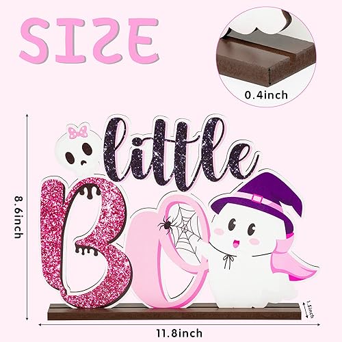 Miniatura 2 de Little Boo - Centro de mesa de madera, 1 letrero de madera rosa y negra con purpurina de Halloween para niños, cumpleaños, baby shower, revelación