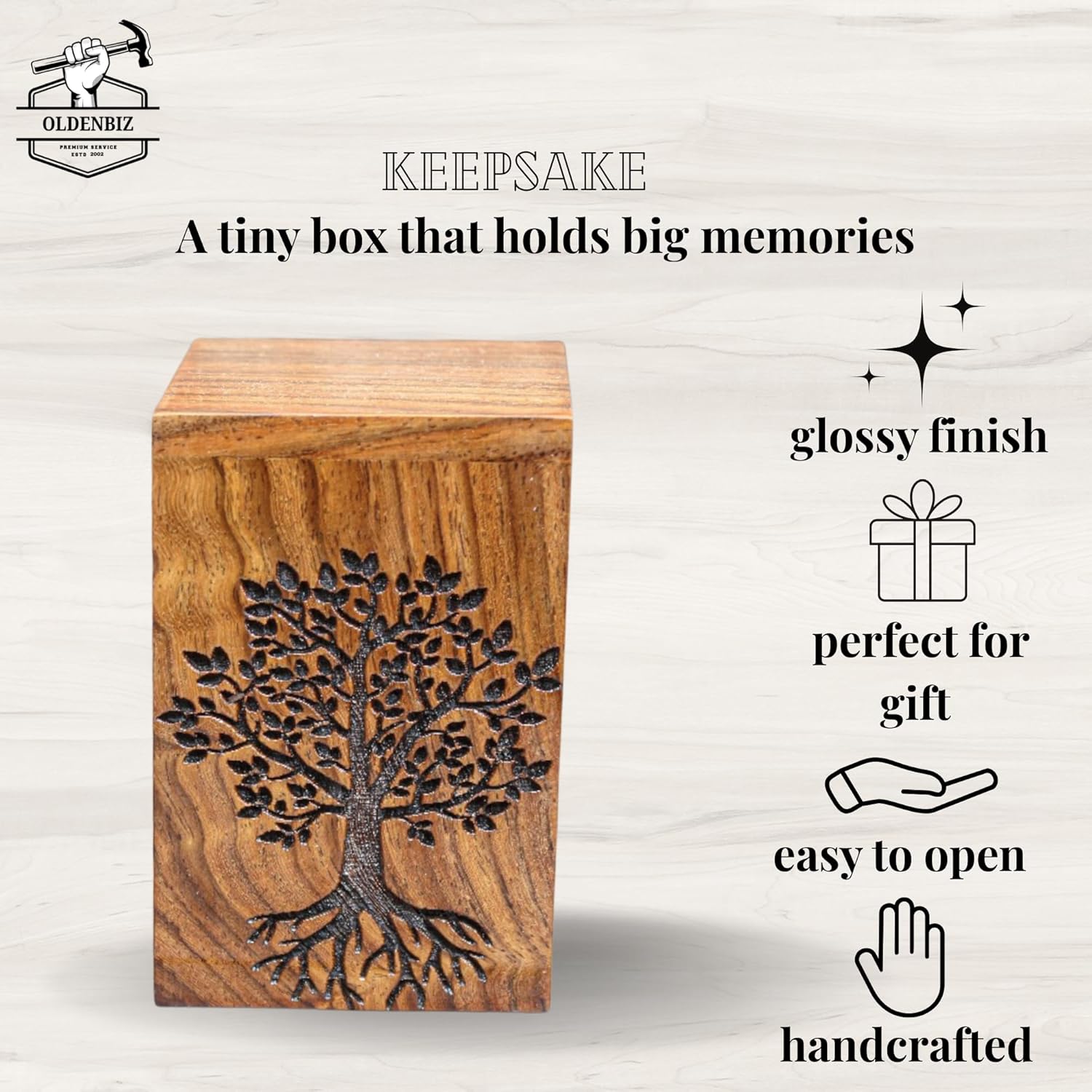 Handcrafted Wooden Cremation Urn Box for Human Ashes – Tree of Life Engraved Design | Memorial Keepsake Urn for Adults & Pets | Rosewood Funeral Urn Box | Decorative Ashes Storage - Image 3