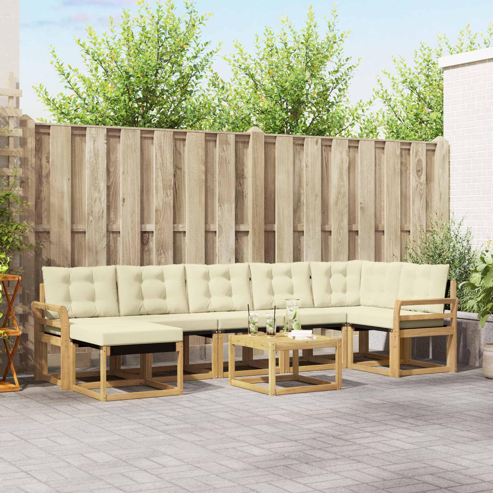 8-częściowy zestaw mebli ogrodowych z poduszkami, odporne na warunki atmosferyczne, z materiału akacjowego, tekstylen, na taras, balkon, basen, nowoczesne wyposażenie do ogrodu i na zewnątrz