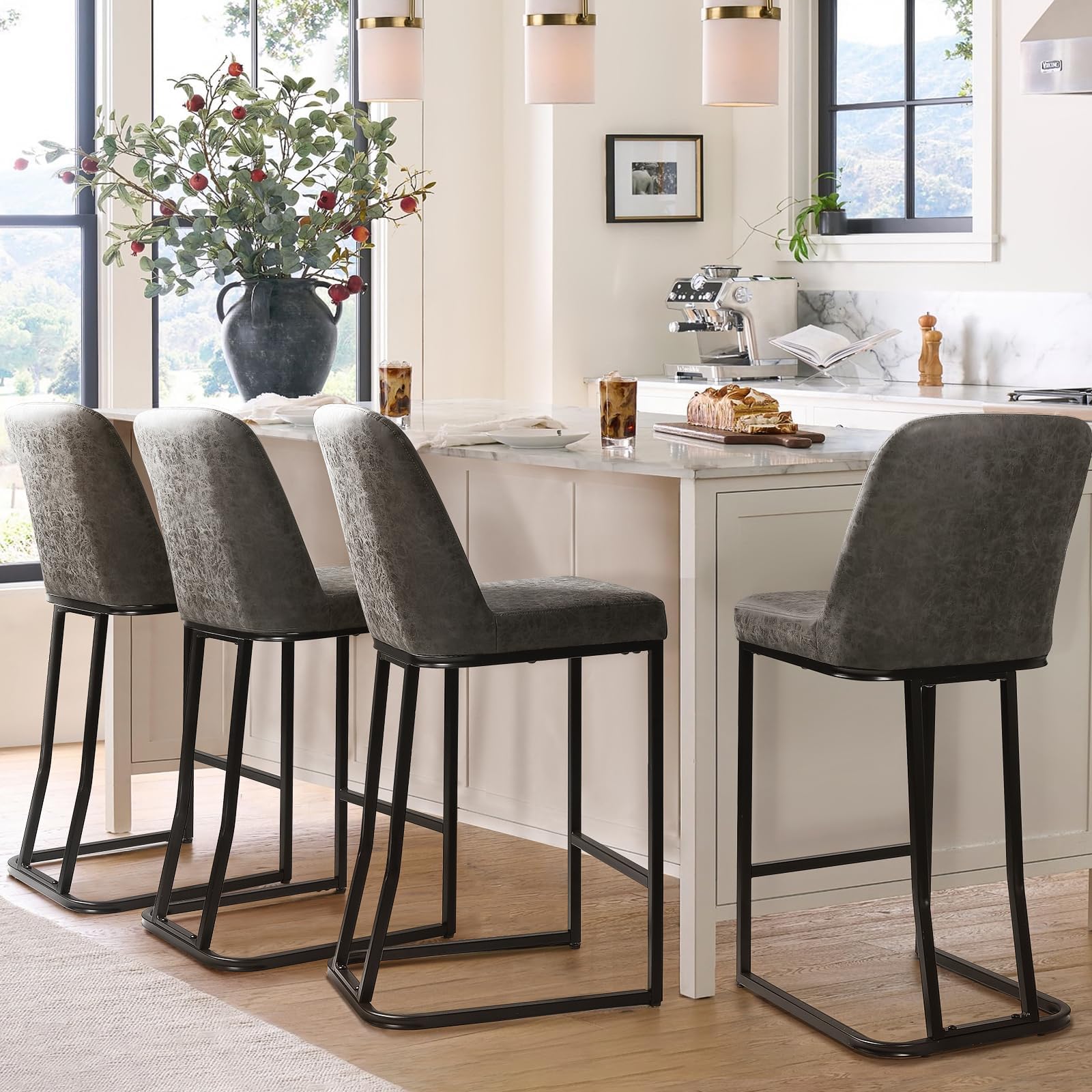 Amazon.com: Waleaf 26'' Leather Counter Height Barstools Set of 4 ...