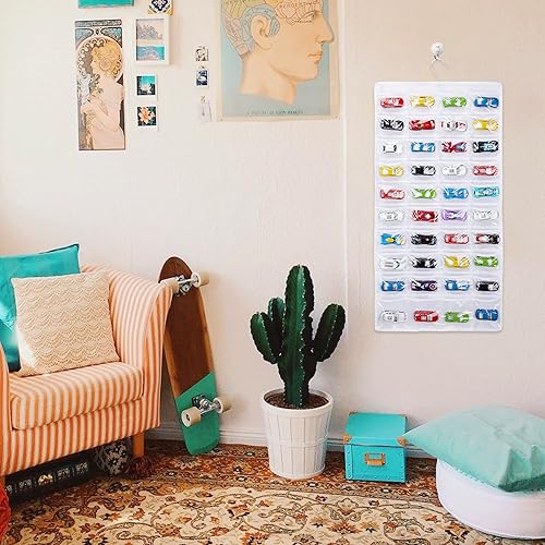 Miniatura 6 de Estuche de almacenamiento compatible con 80 autos Hot Wheels Matchbox, vitrina colgante de doble cara para Hot Wheels se adapta a 80 autos de