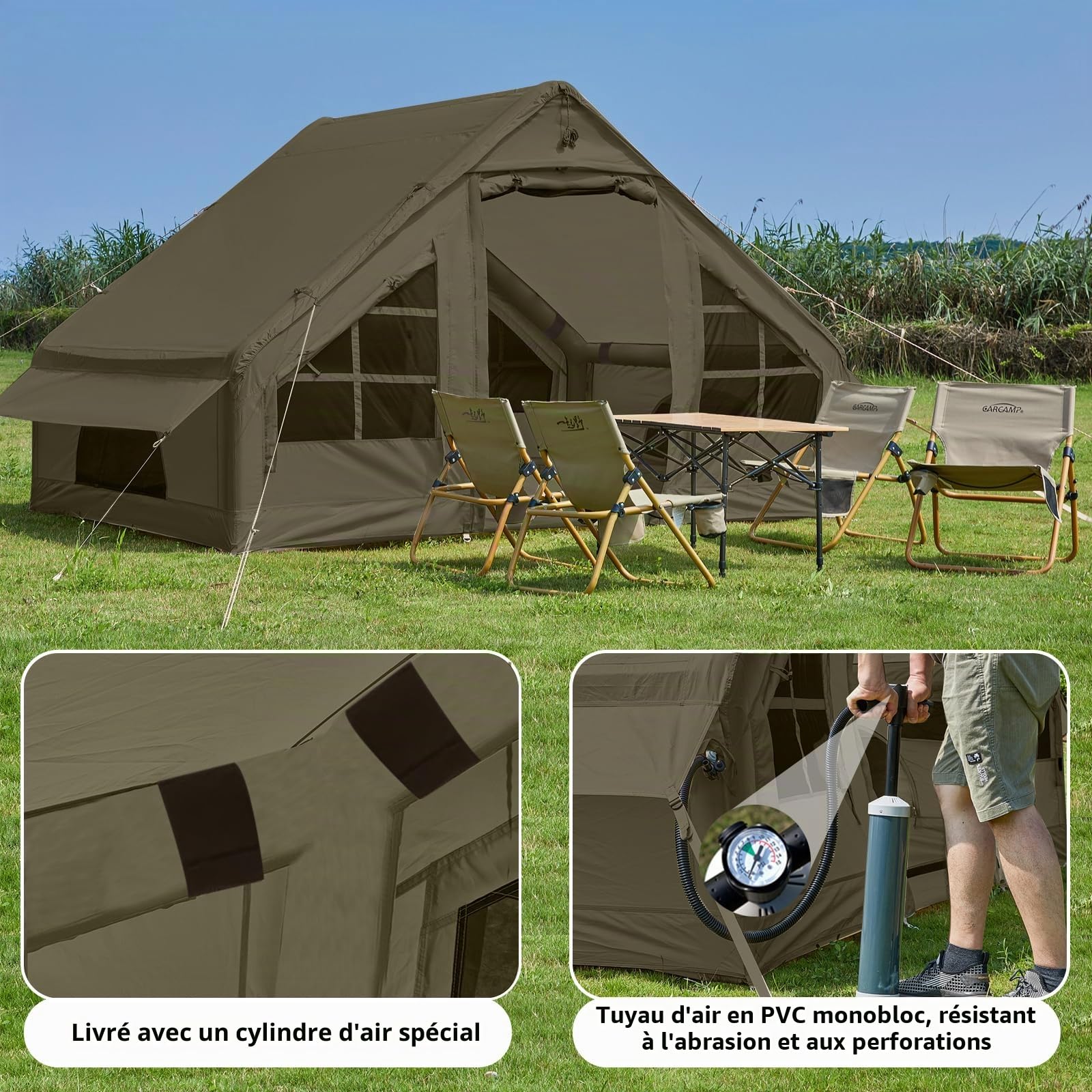 SHANQUAN Tente gonflable avec pompe, tente de camping instantanée pour 4 à 6 personnes, installation facile, tente familiale gonflable pour 4 saisons, tente gonflable imperméable pour le camping avec
