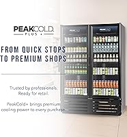 Vista 63 de PEAKCOLD+ 2-Door Upright Display Refrigerator - 25.7 Cubic Ft Energy Efficient Black Merchandiser Refrigerator With Glass Doors, White Interior &