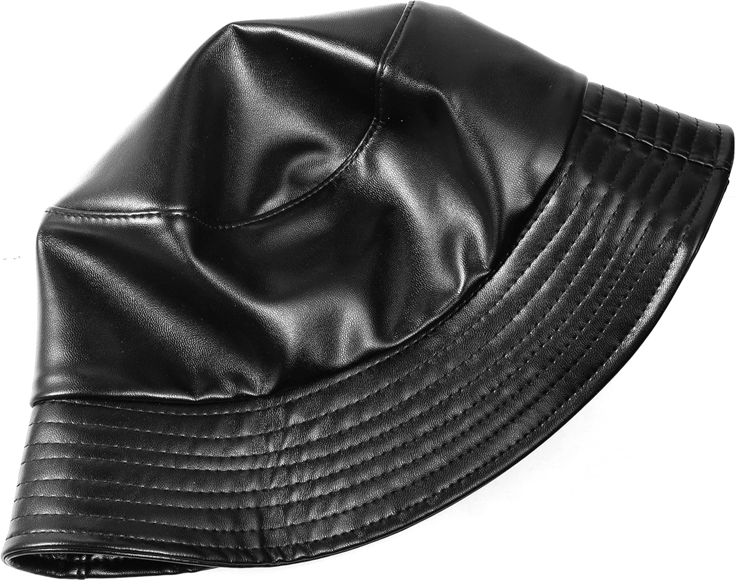 Eigso Unisex Womens Black Leather Bucket Hat Fashion Classic Vintage Hip Hop 80s Hiking Outdoor Fishrman Cap for Woman Man - Image 4