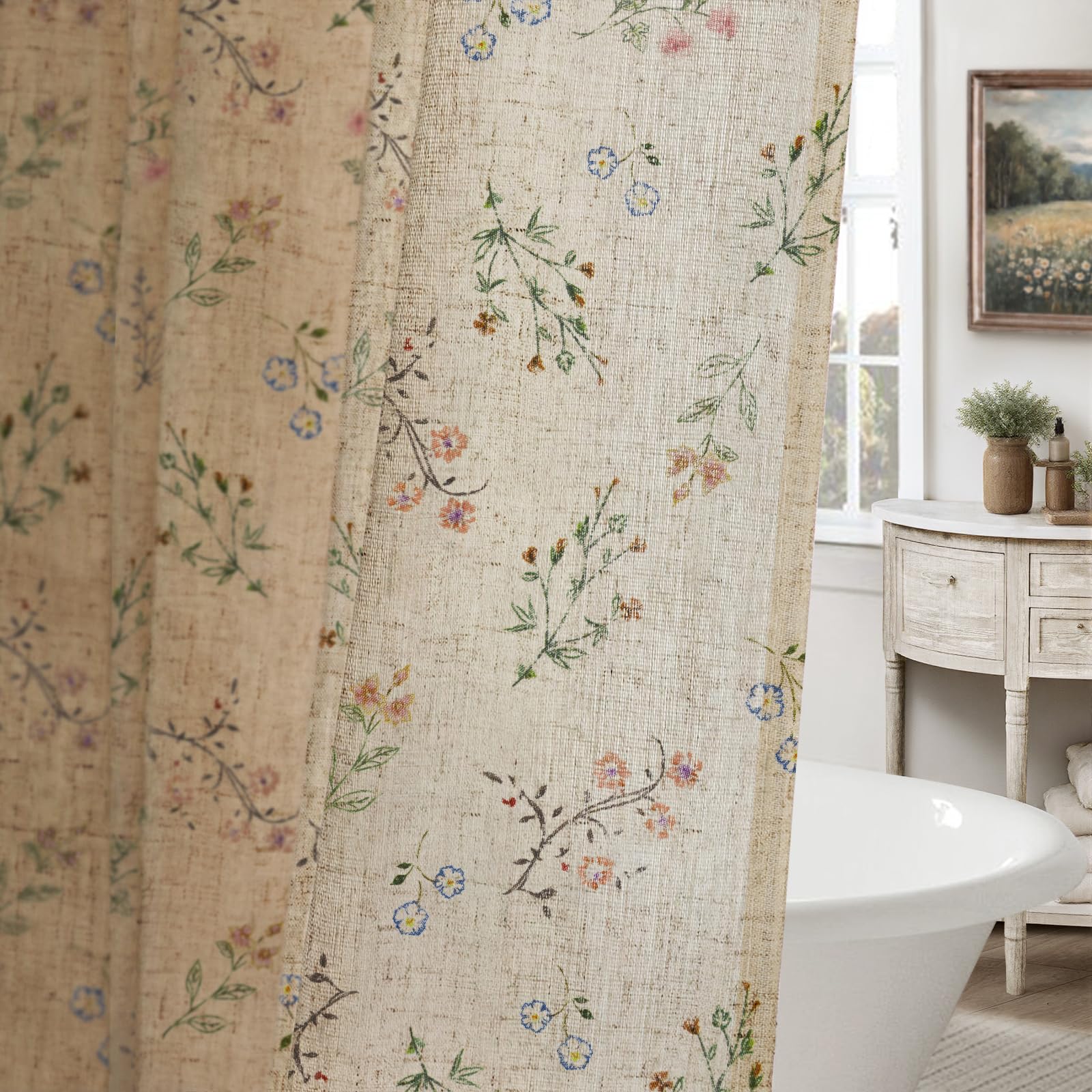 Photo 1 of XOGUIBO Floral Vintage Linen Shower Curtain, French Country Shower Curtains for Bathroom, 60Wx72H