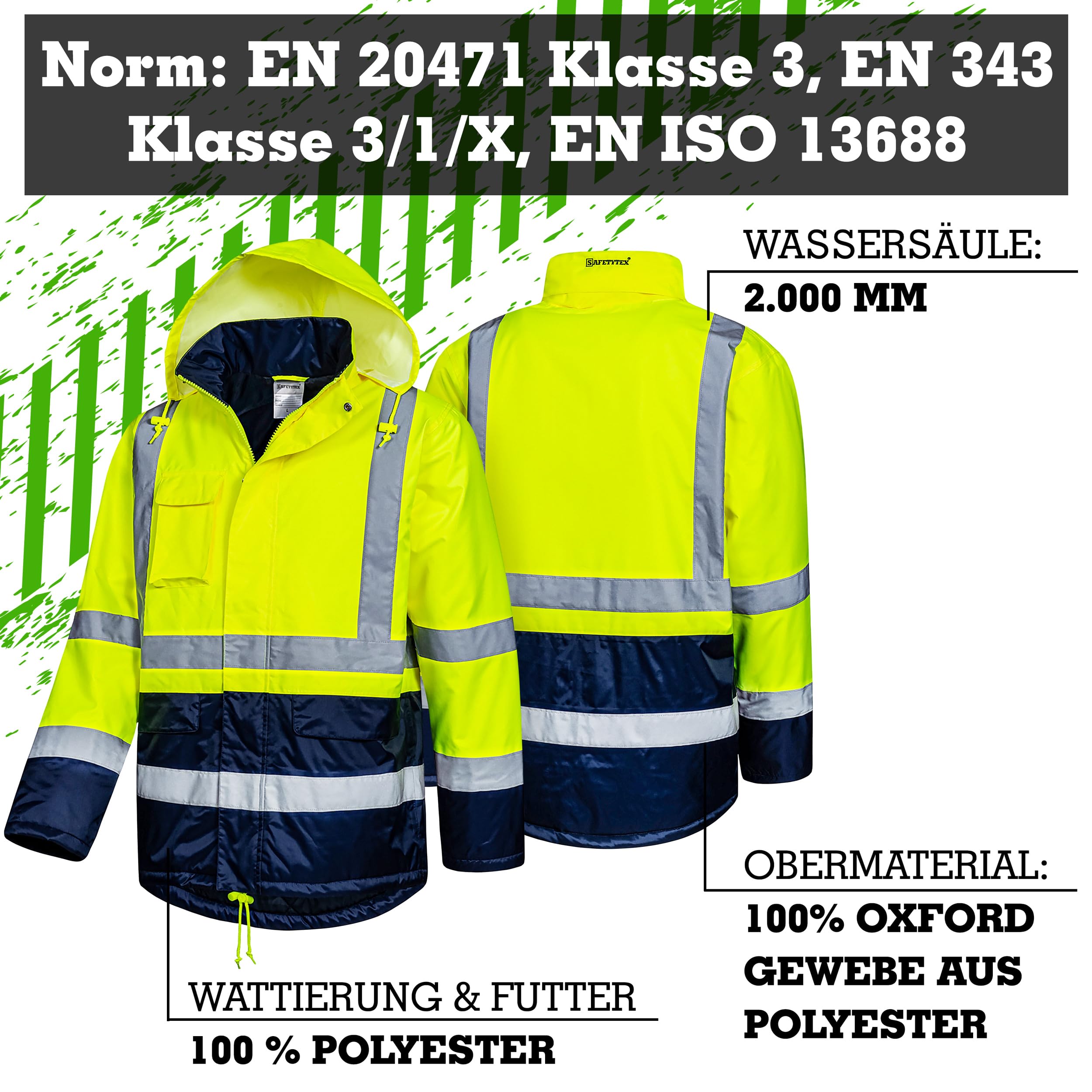 Safetytex Winter Warnschutz Parka - Arbeitsjacke - Warnschutzjacke - Outdoor Warnjacke - wasserdicht & winddicht - fluoreszierend