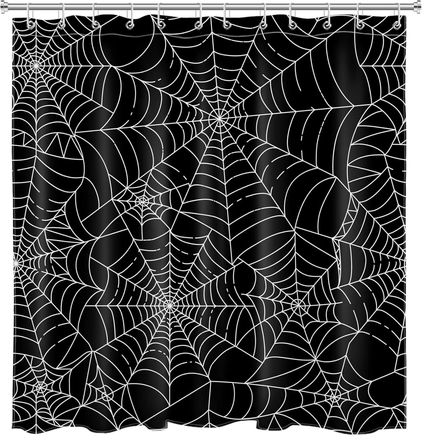 Scary Halloween Shower Curtain and Bathroom Rugs, Horror Black and White Spider Web Shower Curtain with Bath Mat, Spooky Halloween Night Shower Curtain Set, 72X72 inches