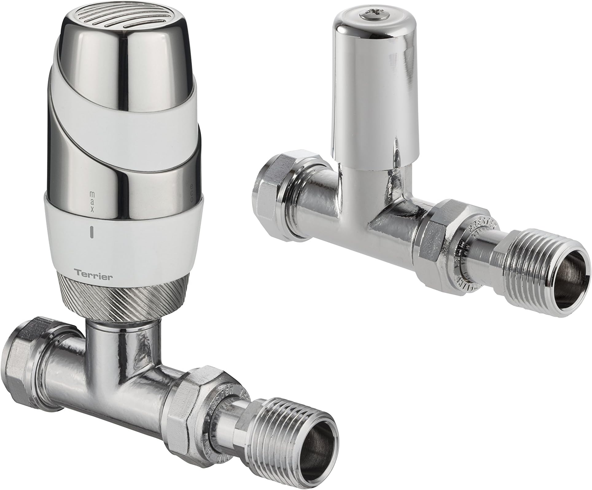 Terrier 632335 Gloss White Valve with 15 mm Chrome Straight Bodied and Lock Shield Valve by Terrier