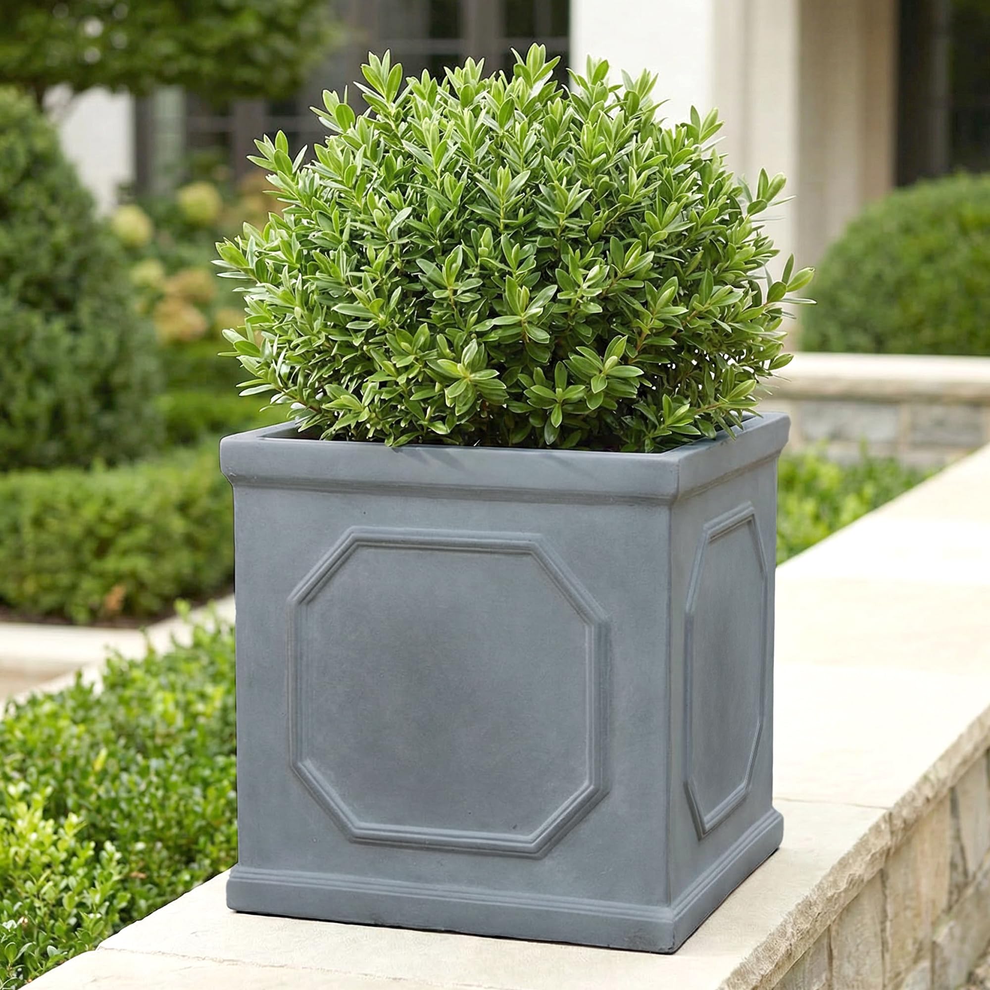 IDEALIST Plant Pots 30cm Plant Pot Square Planter Grey Reinforced Stone 27L — image 1